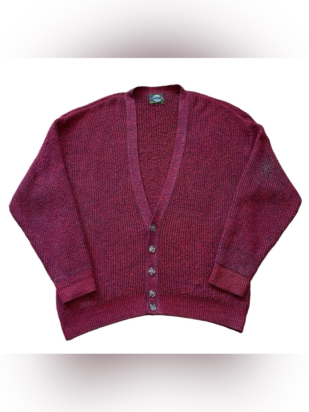 Vintage Jantzen Cardigan Sweater Men’s Sz L Burgundy V Neck Grandpa Dad 1990s